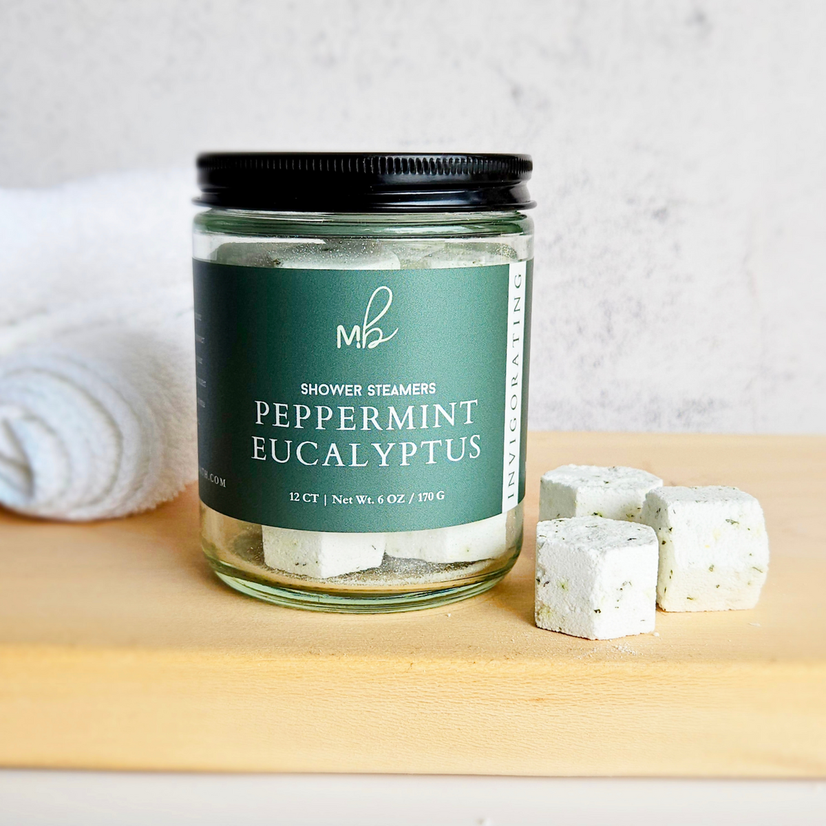 Peppermint Eucalyptus Shower Steamer Jar | 12ct Per Jar, Glass Jar, Refillable, Aromatherapy