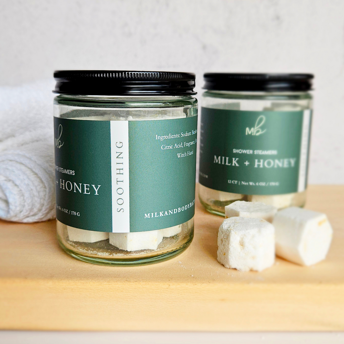 Milk + Honey Shower Steamer Jar | 12ct Per Jar, Glass Jar, Refillable, Aromatherapy