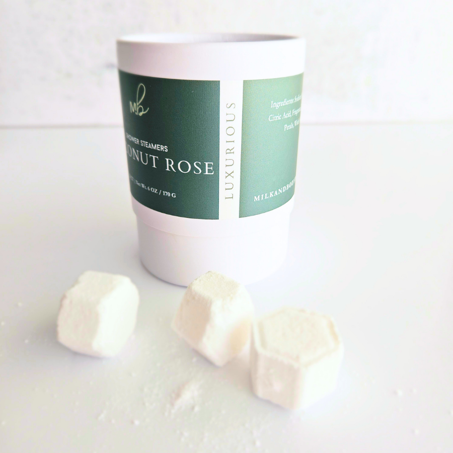 Coconut Rose Shower Steamer Jar | 12ct Per Jar, Glass Jar, Refillable, Aromatherapy