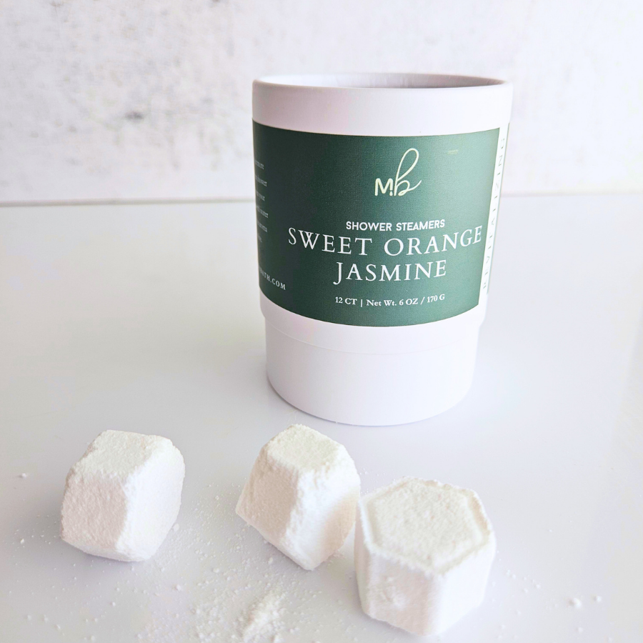 Sweet Orange Jasmine Shower Steamer Jar | 12ct Per Jar, Glass Jar, Refillable, Aromatherapy
